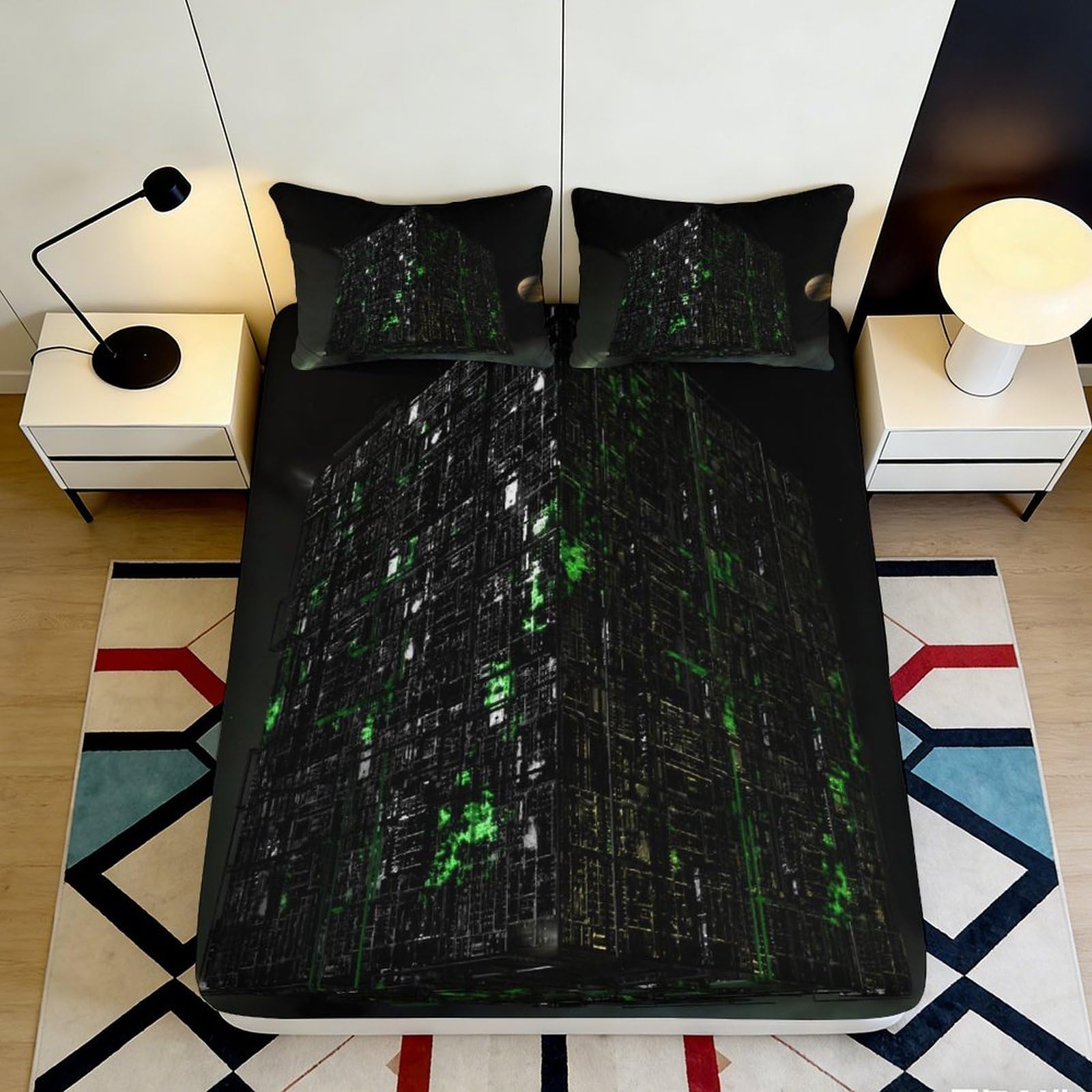3D Printed Matrix Code Fitted Sheet Microfiber Soft Black Green Digital Rain Bed Cover for Bedroom Decor Mattress Protection 90x200x25cm