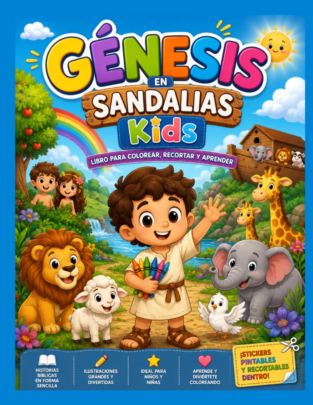 Génesis en Sandalias Kids: Libro Bíblico para Colorear con Historias Divertidas del Génesis (Biblia sin corbata kids)