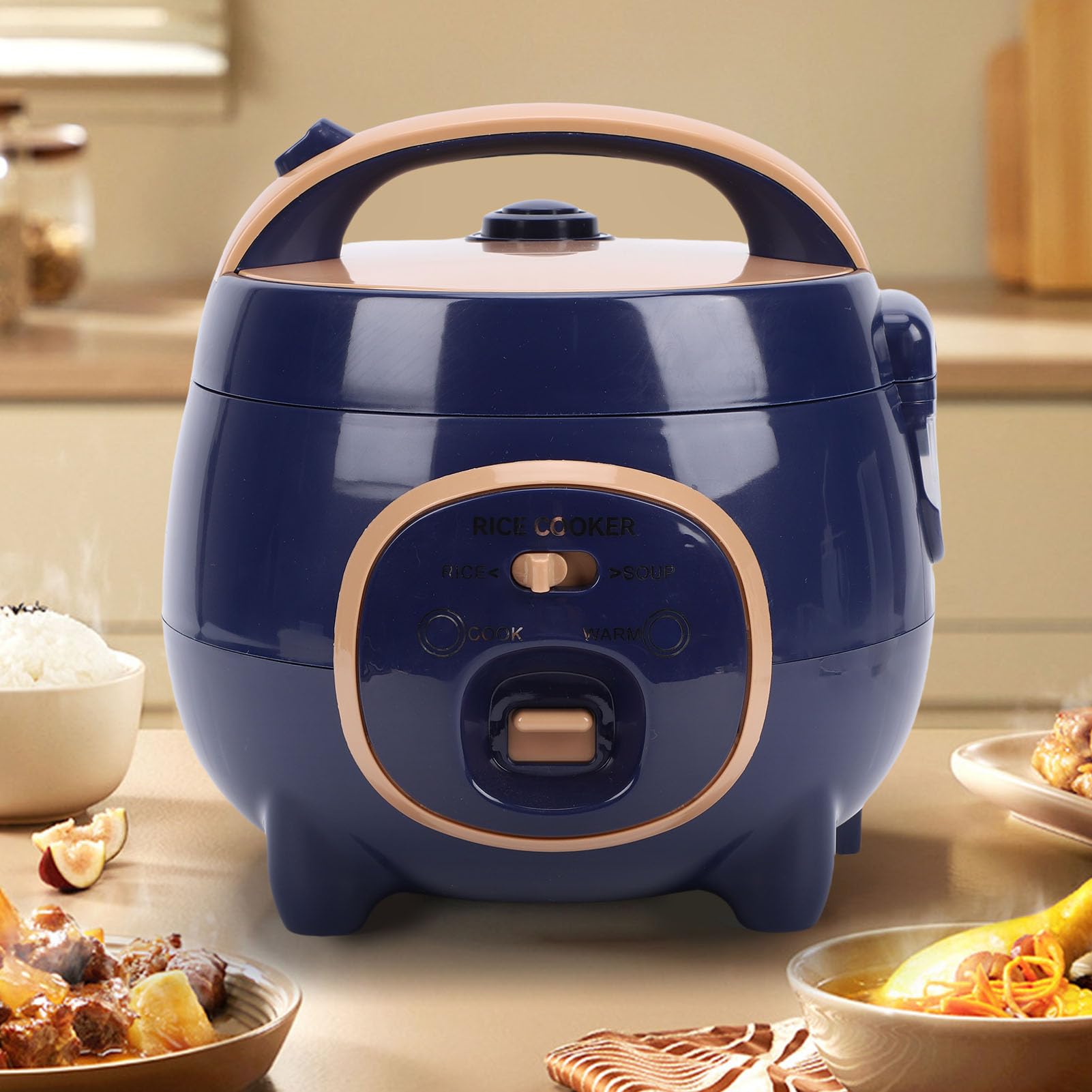 SENECESLI Mini Cuociriso, Mini Cuociriso con Griglia a Vapore, Piccola Macchina per Riso Elettrica Multifunzionale Antiaderente con 300 W 1,8 L, una funzionalità di Cottura Chiave per (Spina europea