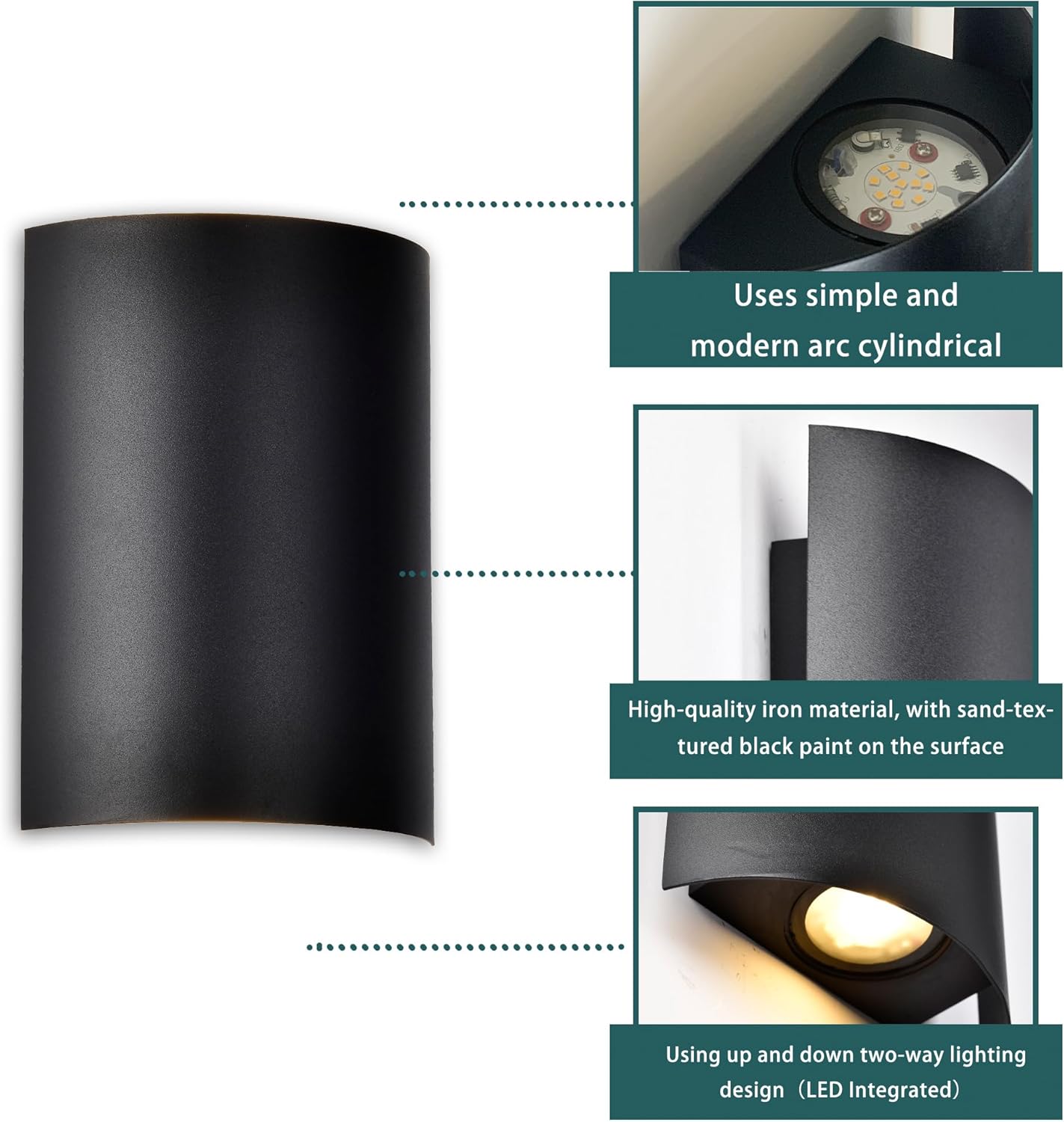 Alighting Modern LED Outdoor Wall Sconce Up Down Lights, 1371LM 3000K Waterproof Black Exterior Light Fixture for House, Sand Textured Iron Hardwired Outdoor Wall Mount for Garage, Front Door, Patio
