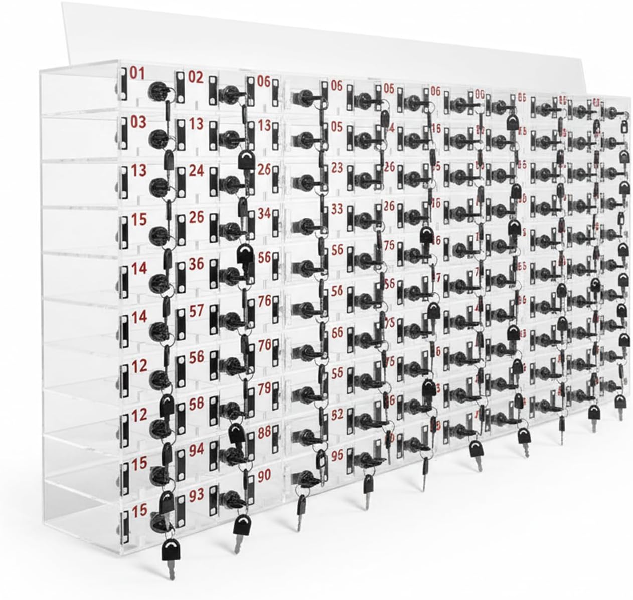 Cell Phone Locker Box 100 Slots Cell Phone Jail Lock Box with Door Locks and Keys Clear Acrylic Phones Storage Cabinet for Office Factory