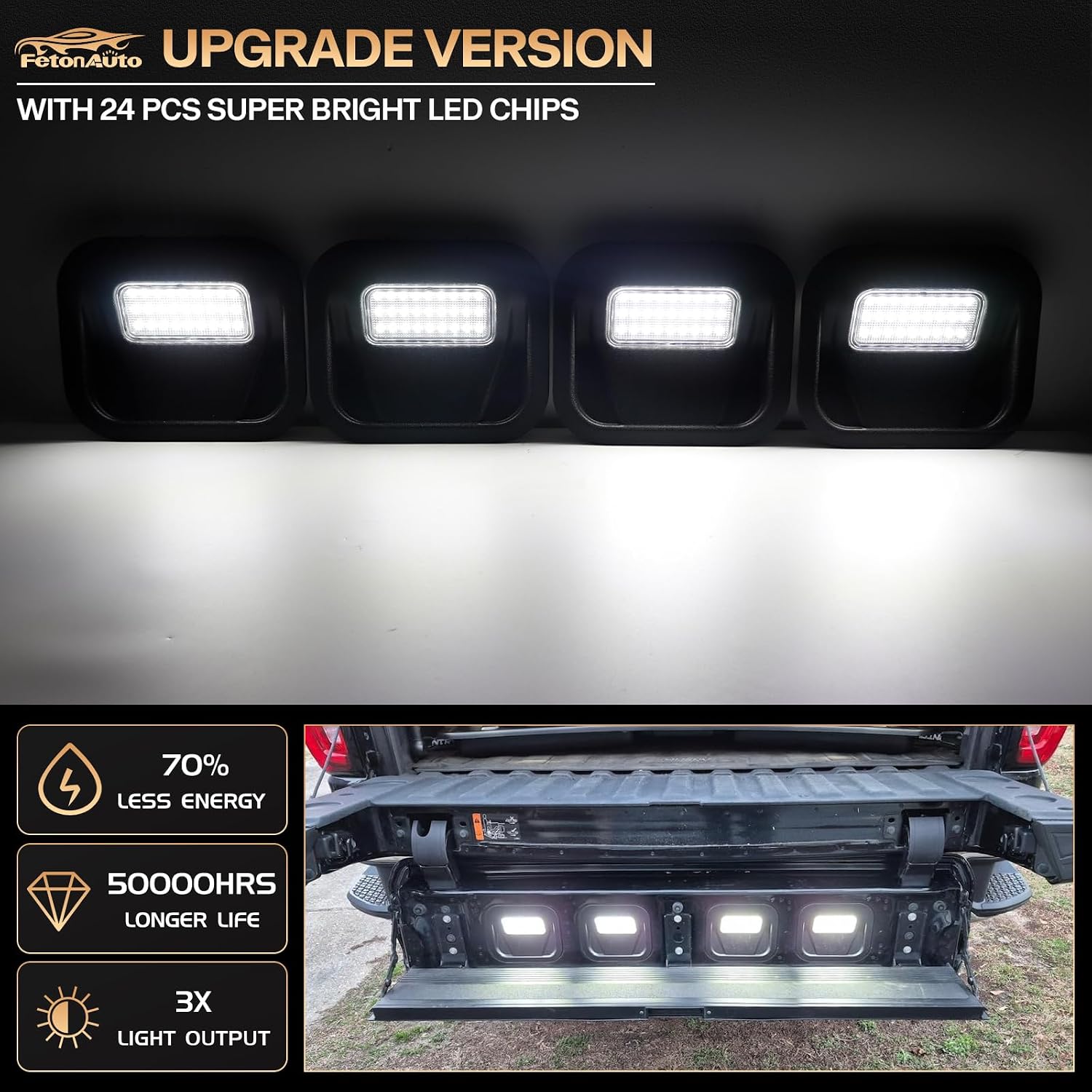 4PCS LED Tailgate Step Light Truck Bed Multi-Pro Lamp Assembly For 2020-2025 GMC Sierra 1500 2500 HD 3500 HD, 2020-2025 Chevy Silverado 1500 2500 HD 3500 HD, With Wiring Harness & Plastic Pry Tool