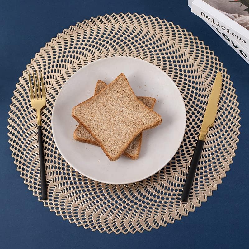 Manteles individuales redondos dorados, paquete de 6 unidades, lavables, fáciles de limpiar, antideslizantes, resistentes a las manchas, resistentes