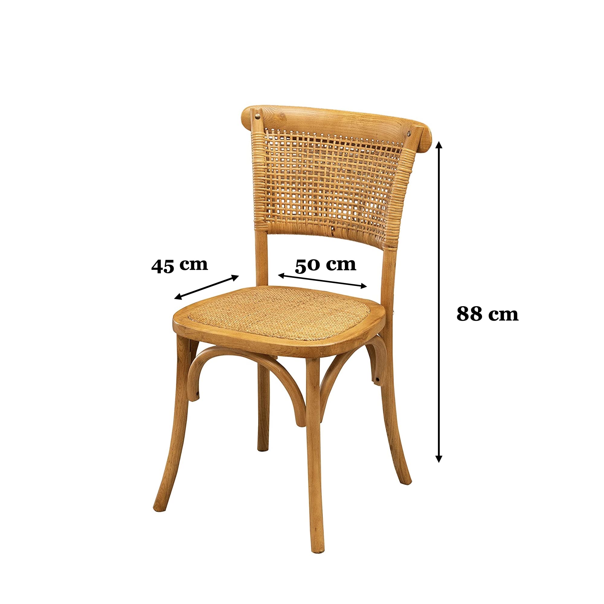 Biscottini Krzesło Thonet 88 x 50 x 45 cm | Krzesła kuchenne z drewna jesionowego | Drewniane krzesła do jadalni z naturalnym wykończeniem | Krzesło kuchenne z rattanu