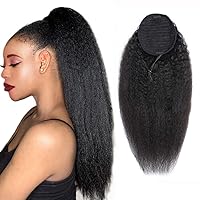 Vista 9 de Annora Extensión de cabello humano virgen brasileño con cola de caballo envolvente, cola de caballo para mujeres negras, color negro natural