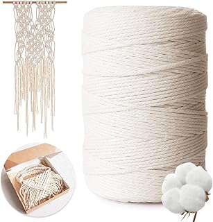 AiQInu Macramè Filo 3mm x 300m, 100% Filato di Cotone Naturale per Bricolage, Arazzi,...