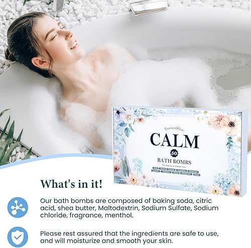 Miniatura 5 de TranquilBliss Set de regalo de bombas de baño, 50 bombas de baño para mujeres, niños, bombas de baño de burbujas orgánicas con 10 aromas ricos,