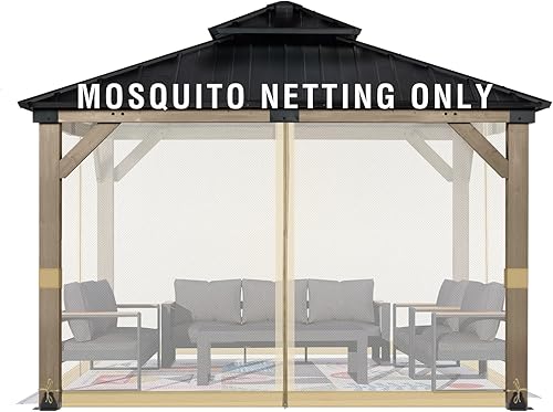 Aoodor Mosquitera Universal para Gazebo de 10x10 pies, Paneles Laterales de Repuesto de 4 Paneles con Cremalleras Dobles para Patio, Patio Trasero,