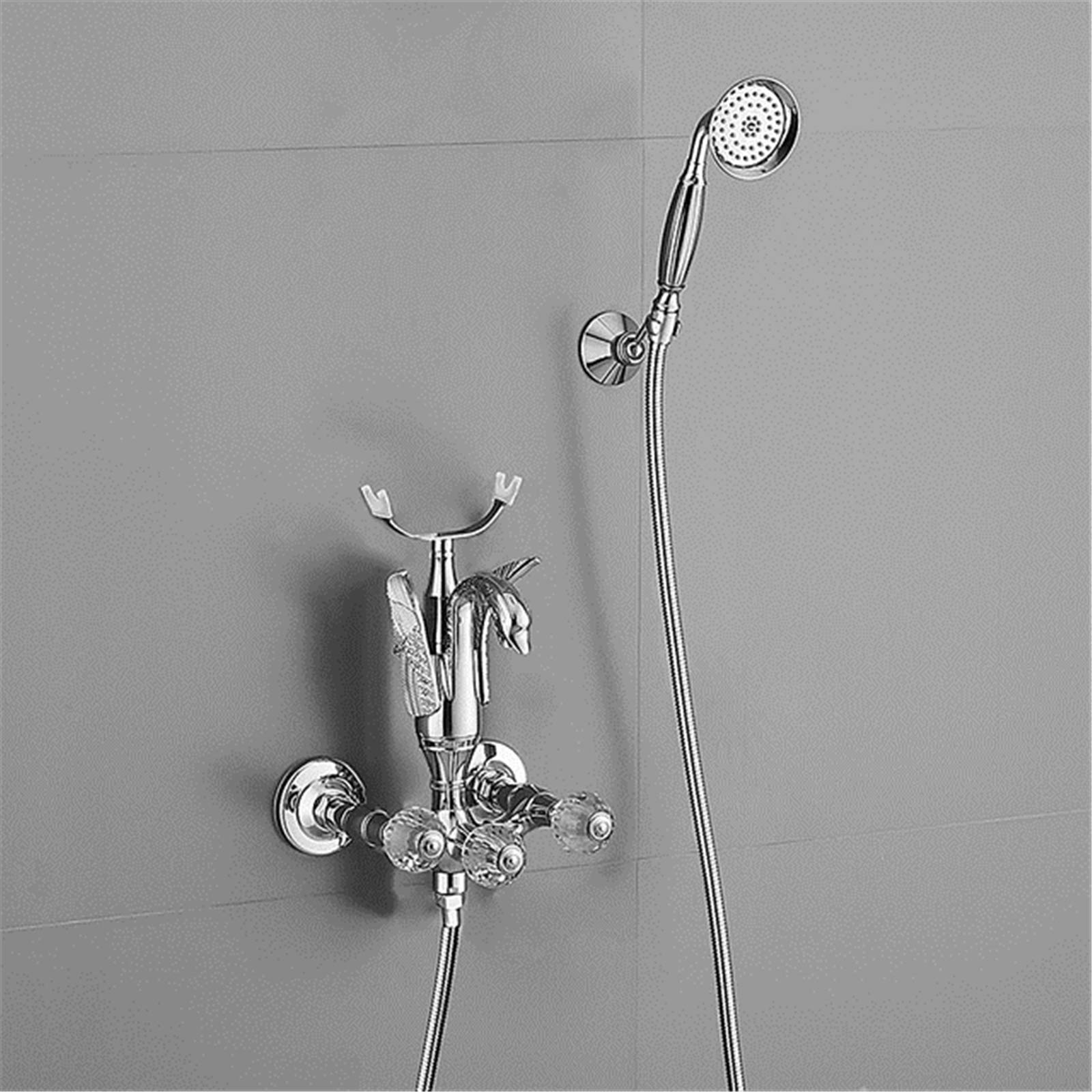 BHGFYXBS Shower, Bathtub Faucets, Luxury Gold Brass Bathroom Faucet Mixer Tap, Wall Mounted Hand Held Shower Head Kit Shower Faucet Sets,Gold,Chrome