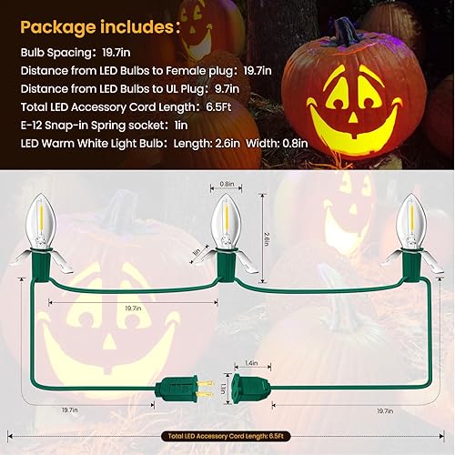 Miniatura 13 de Sistema de iluminación, cable de accesorios verde de 8.2 pies con 4 bombillas LED C7 de repuesto, cable de luces de molde por soplado con enchufe