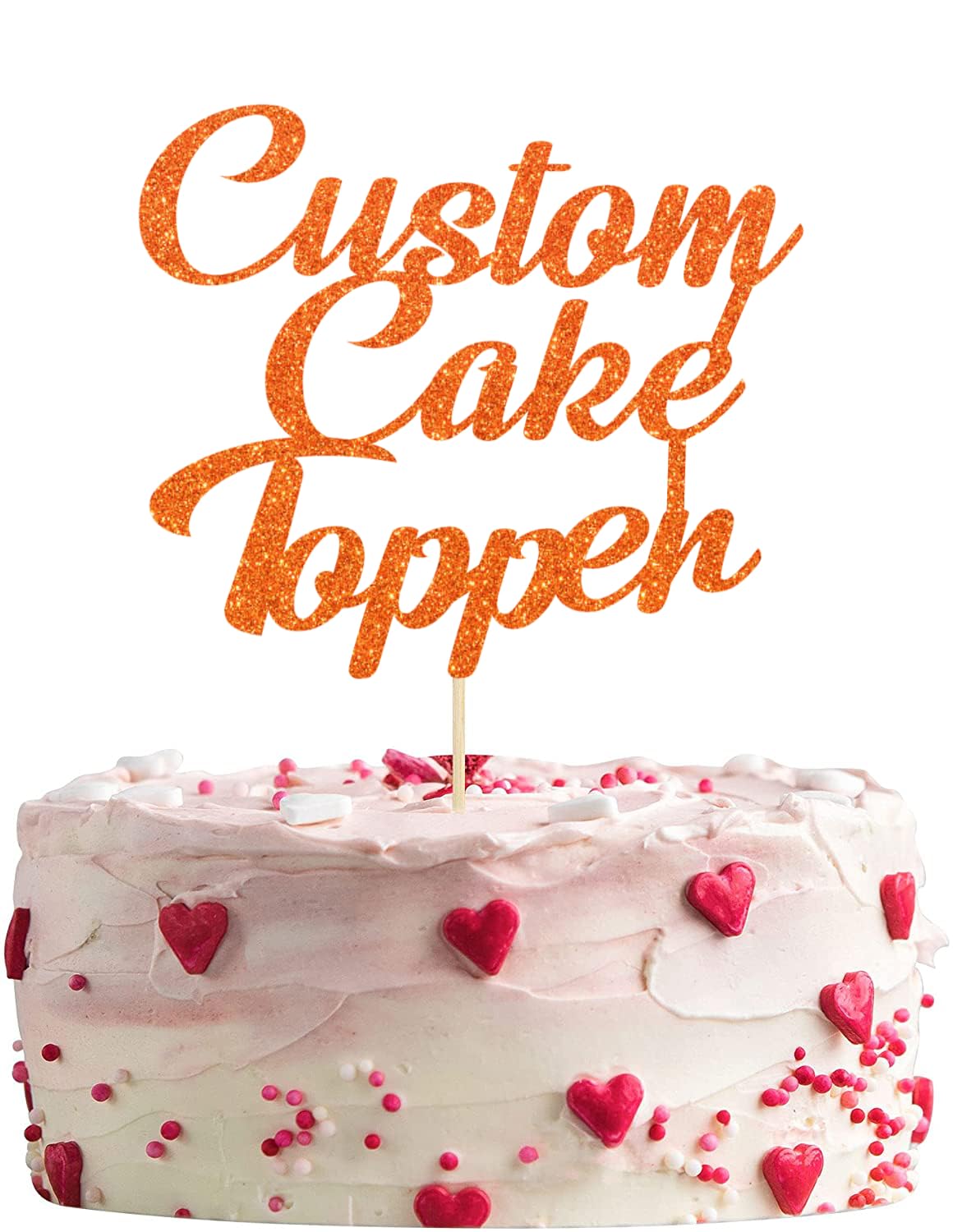 Personalised Glitter Cake Topper Happy Birthday Decorations Glitter Card Any Text Customised Wedding Party Multicolour 1st 13th 16th 18th 21st 30th 40th 50th 60th 70th (Orange)