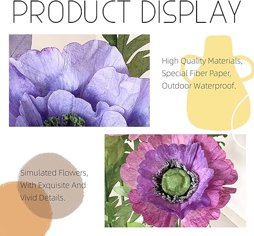 Miniatura 5 de Flor artificial gigante para decoración, 9 unidadesjuego de flores artificiales para boda, cumpleaños, Pascua, fiesta morada, día de la madre,