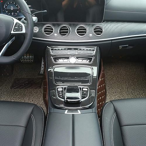 Miniatura 4 de YIWANG Fibra de carbono ABS consola panel de engranajes marco marco ajuste 2 unids para Mercedes Benz Clase E W213 2016-2019 Accesorios de coche