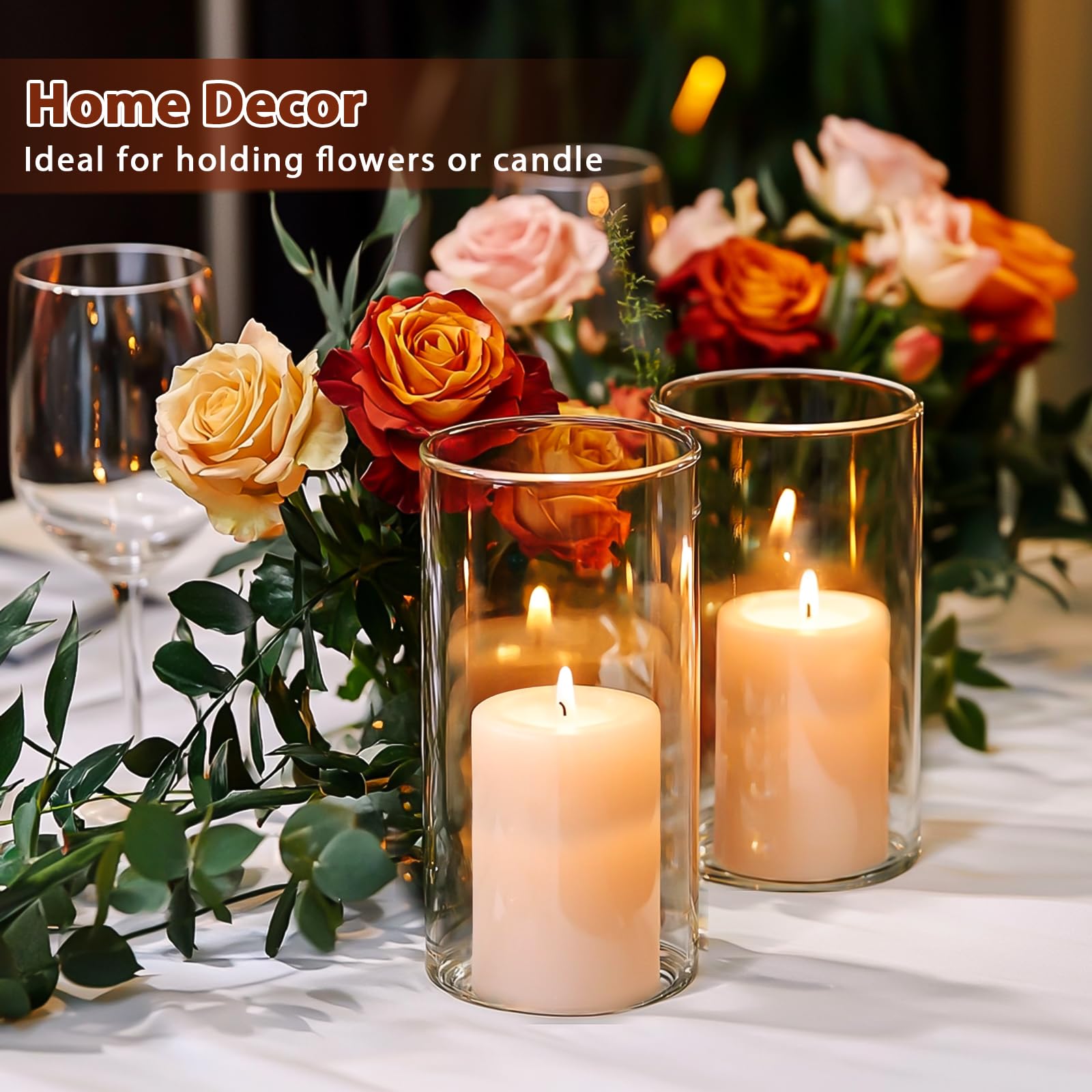 UPBUD 15,2 cm Glas-Zylindervasen für Tischdekoration | 12 Stück durchsichtige kleine Blumenvasen für Hochzeitsdekorationen, schwimmende Kerzenvasen im Großpack, Hurricane-Kerzenhalter für Tisch