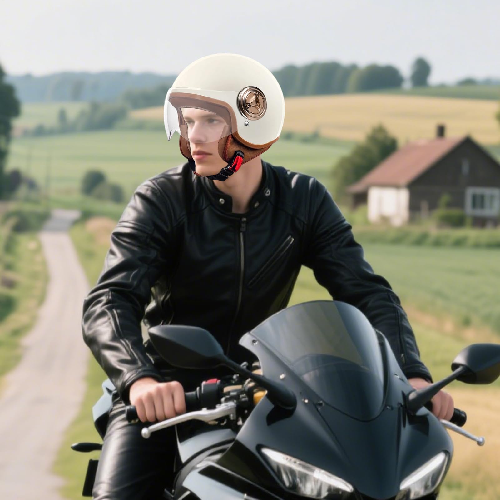 Kask rowerowy, półtwarzowy sprzęt skuter, odzież rowerowa bezpieczeństwa, 11,02 x 9,06 cala, lekka wentylowana powłoka, regulowany bezpieczny krój, idealny do wyścigów, ulicy, moped