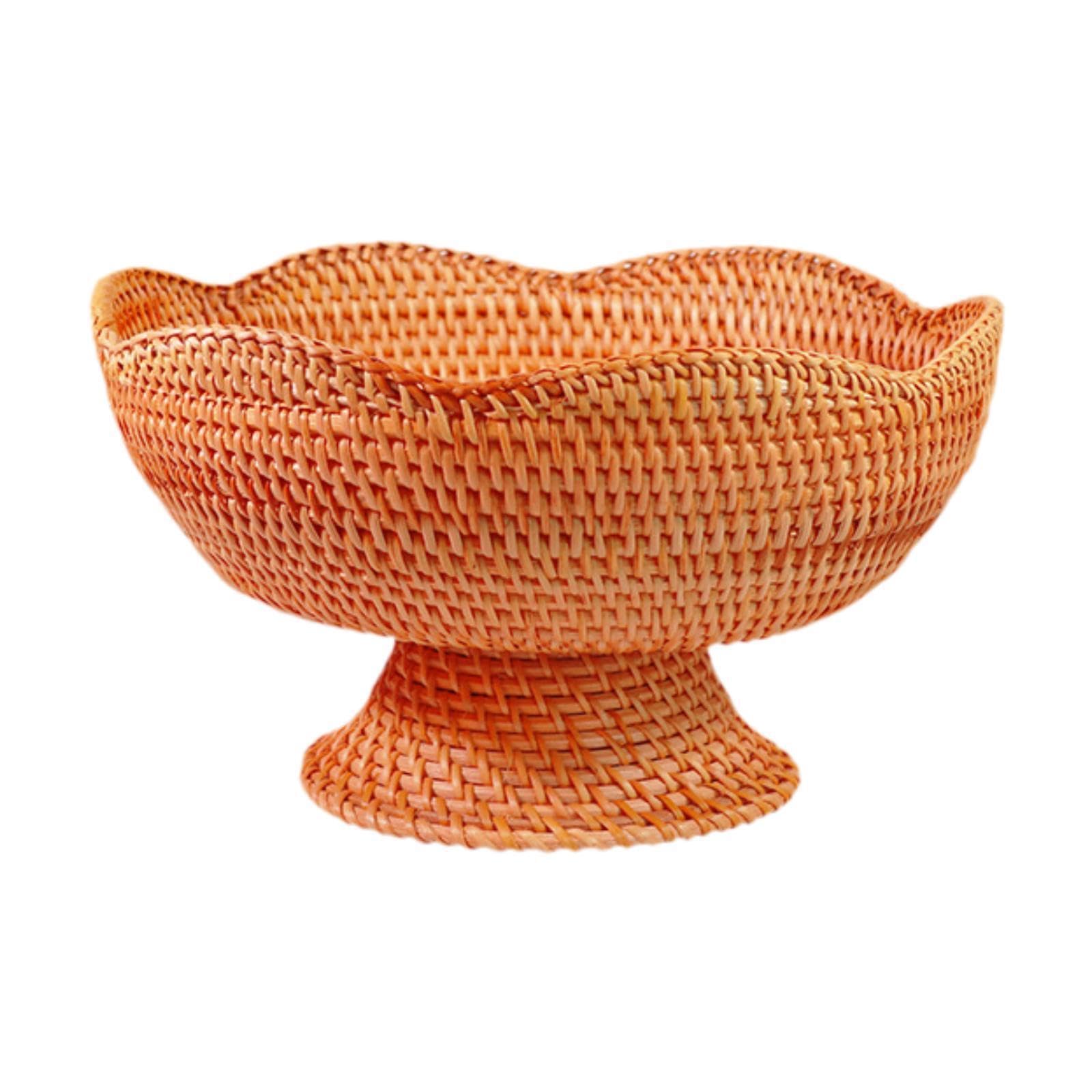 Pixzcsa Hand Woven Rattan Serving Tray Decorative Storage Basket Enhancing Tabletop Style While Serving Delicious Snacks And Foods Organizer Tray For Storage Breakfast Drinks