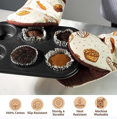 Miniatura 2 de Folkulture Mini guantes de horno resistentes al calor (5.75 x 9) Juego de 2 guantes cortos para horno con lazo para colgar, guantes de horno