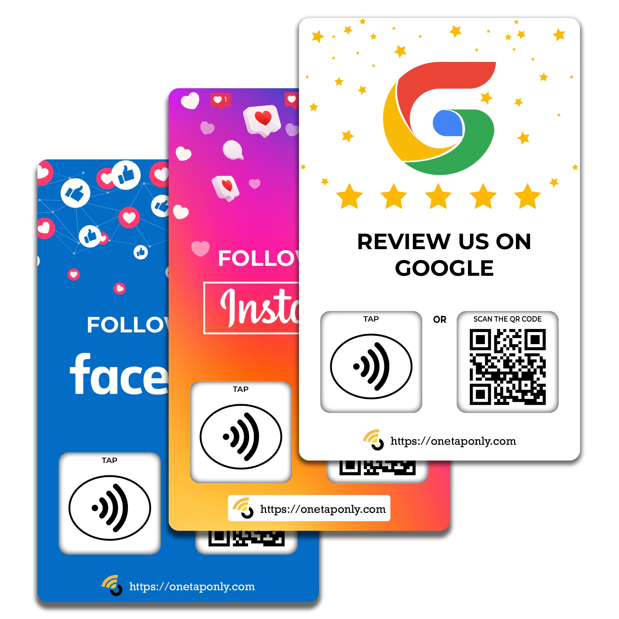 NFC Business Cards 3 Pack – Contactless Smart Tap & QR Code – Compatible with Social Media & Online Review Platforms – Reusable Feedback Tool for Restaurants, Local Businesses – Works with All Phones