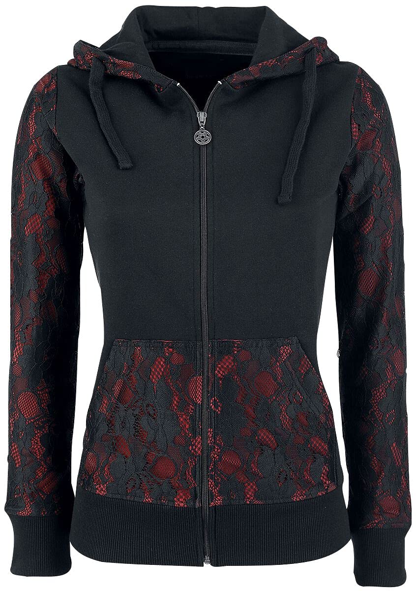 Gothicana by EMP Damen schwarz-rote Kapuzenjacke mit Spitze