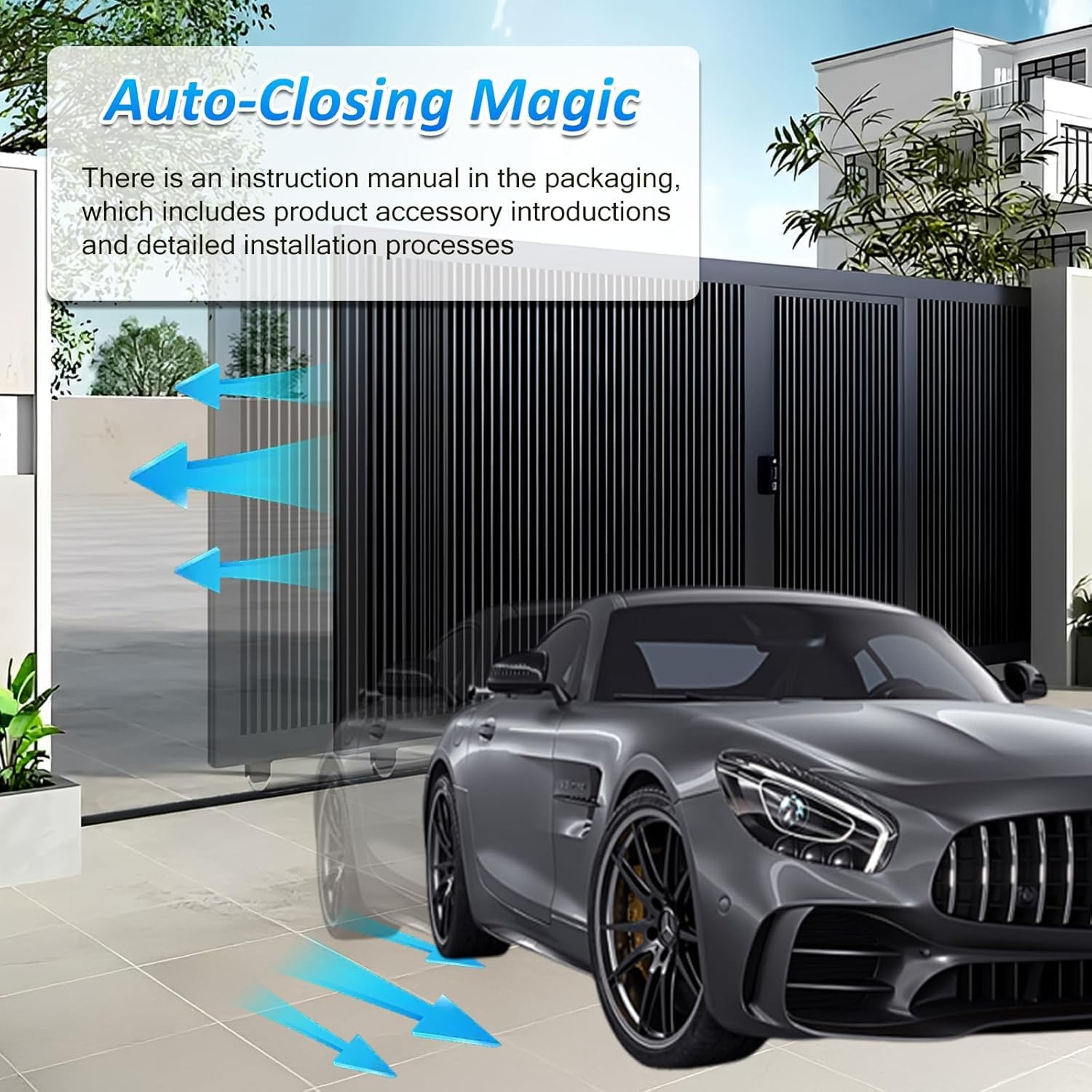 4400IB Automatic Sliding Gate Opener with APP Control and 4 Remotes, 750W Electric Sliding Gate Security System Kit Wireless Keyboard for Sliding Gate Opener Up to 40ft