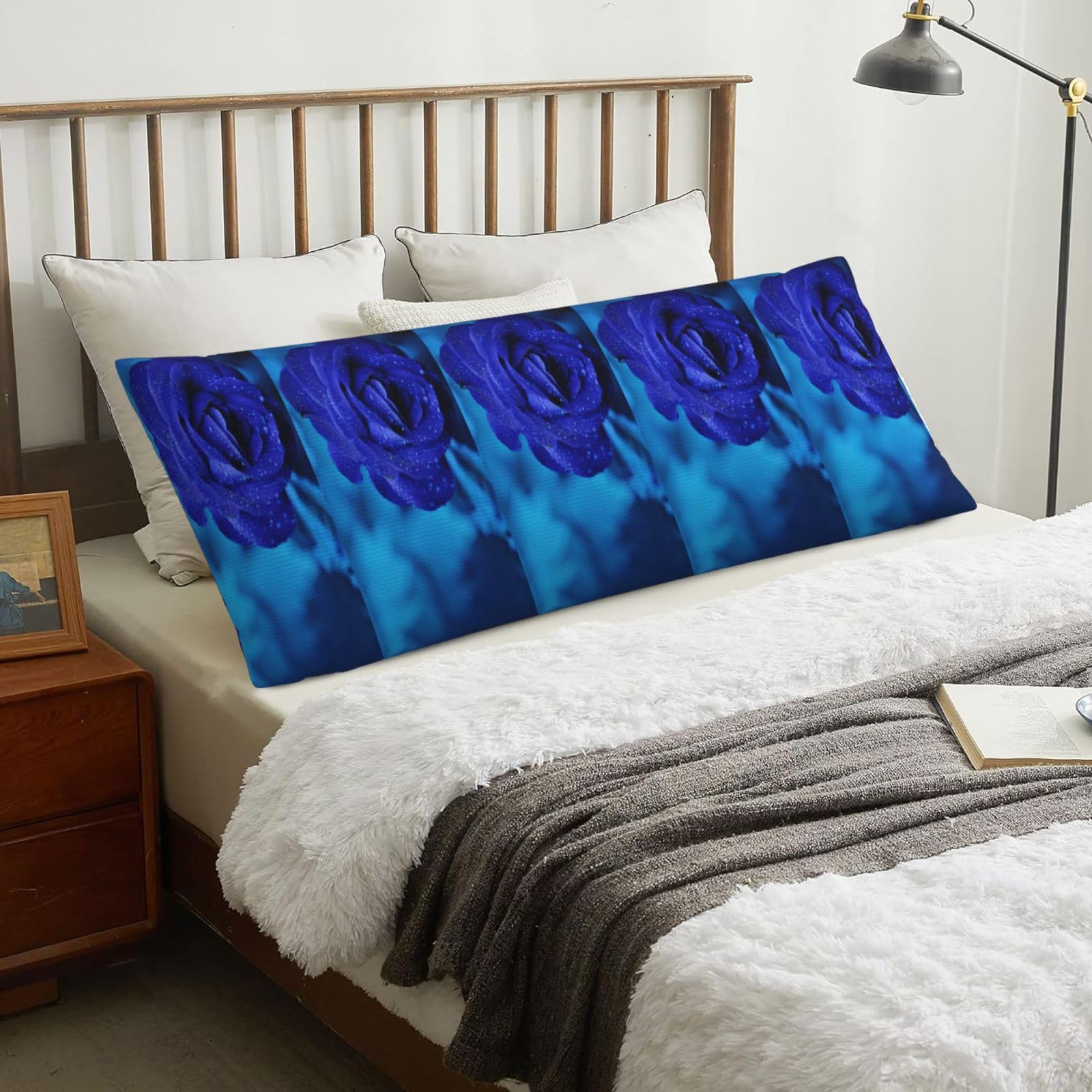 Blue Rose, Body Pillow Cover with Zipper,Long Body Pillowcase 20 x 60 in