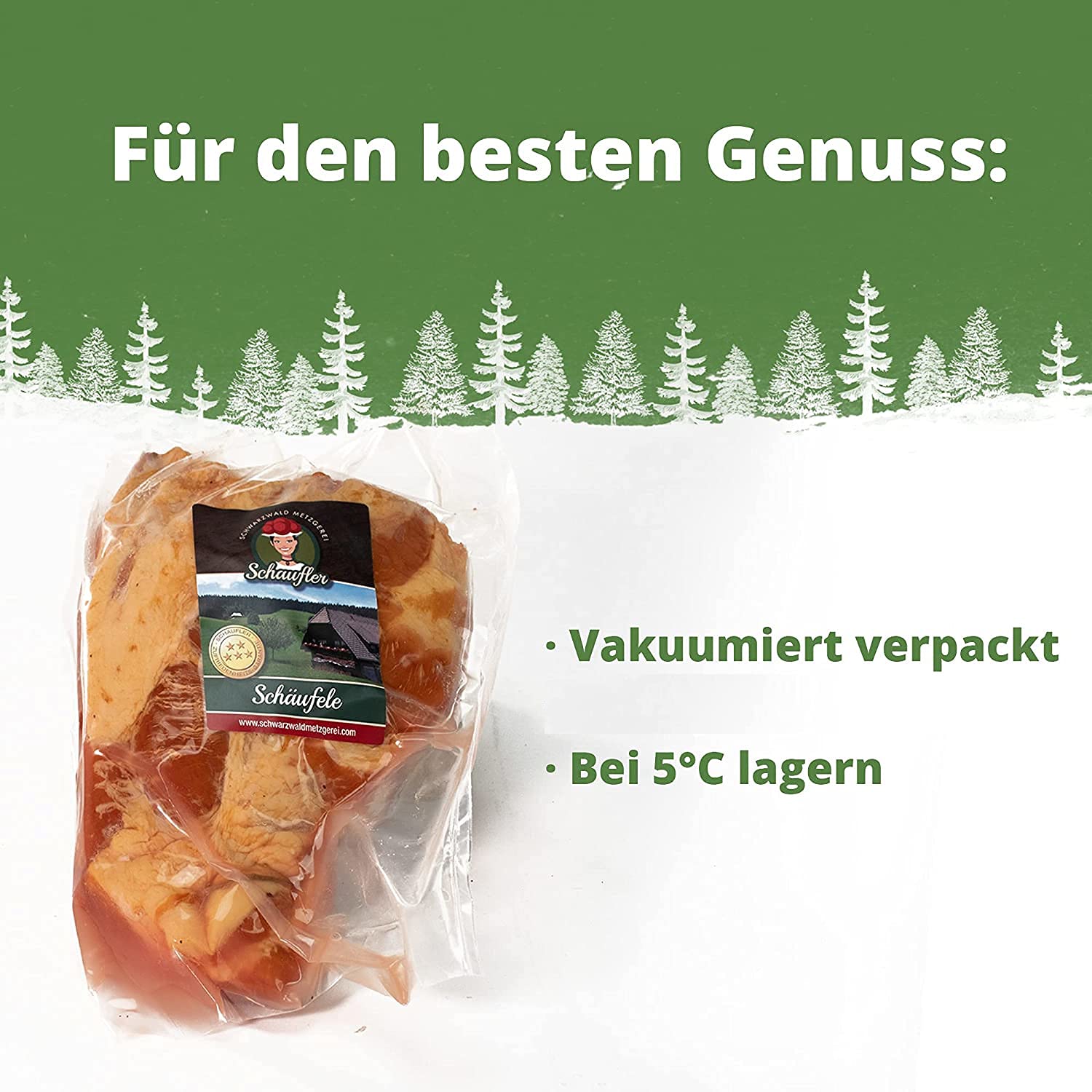 Schäufele-Paket - Set 4 x 1200g Schäufle + Altbadischer Senf - goldgelb geräuchert - herzhaft rauchiges Aroma - Kassler Spezialität aus Baden für Backofen