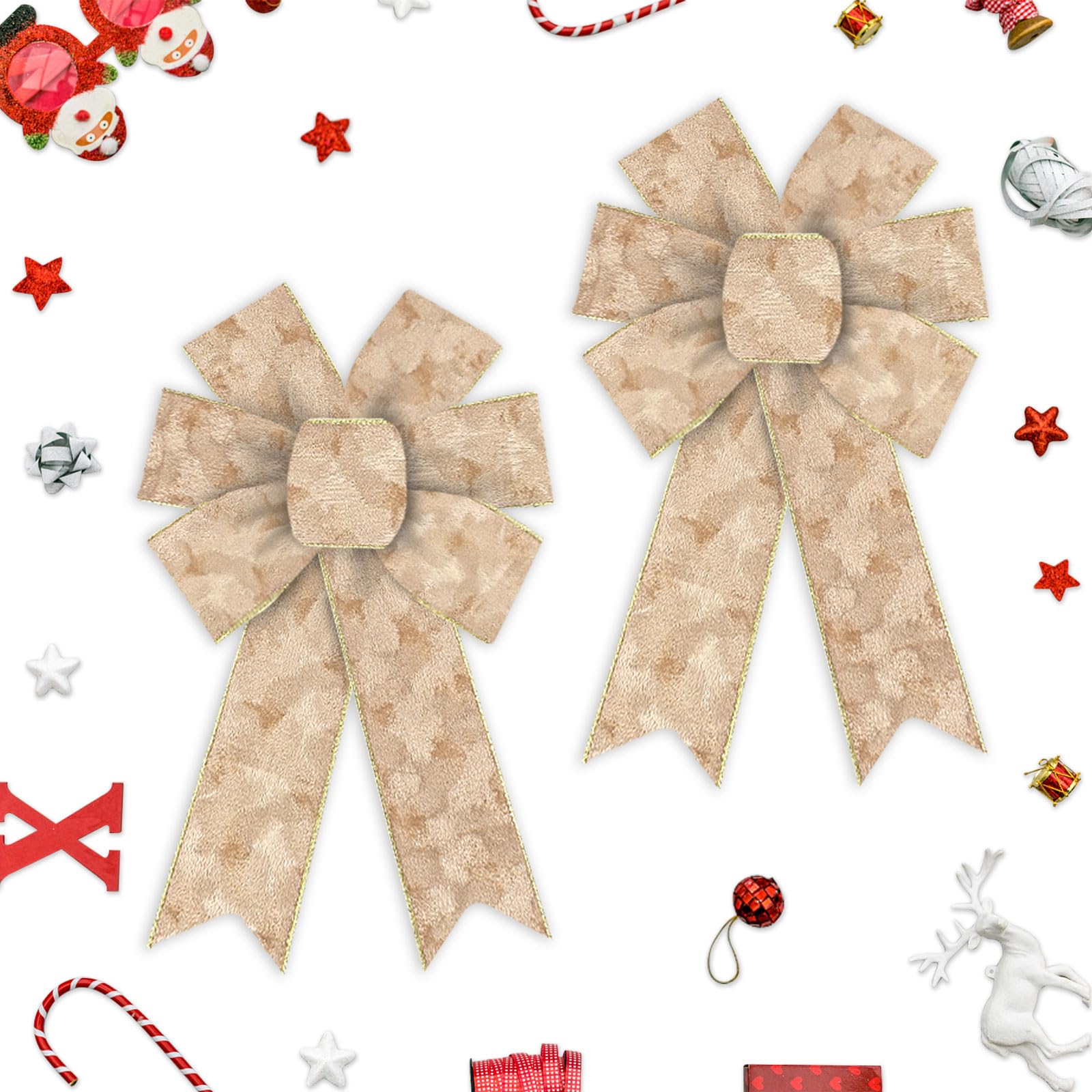 On-Airstore 2 pcs Christmas Wreath Bows Champagne Gold Velvet Bows for Wreath, Metallic Crushed Ribbon Bows Christmas Decor Bows for Home Indoor Outdoor Decoration Wreath Ornament Supplies