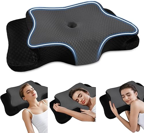 QIUBABYO Almohadas de espuma viscoelástica, almohada cervical para aliviar el dolor de cuello y hombros, almohada ergonómica de contorno de cama,