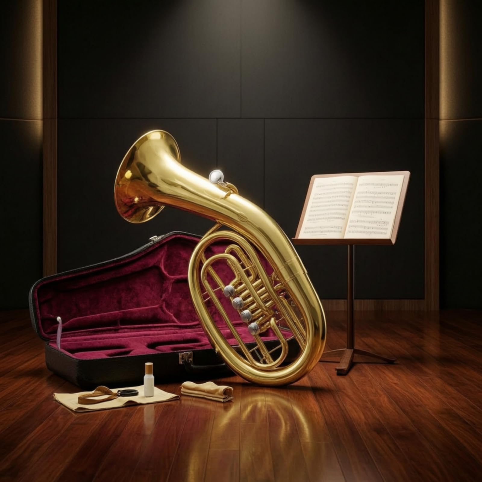 Strumento a Fiato in Ottone con Custodia Dorato Strumento a Fiato in Ottone Lucido Tromba Bassa per Bande Musicali, Scuola di Musica