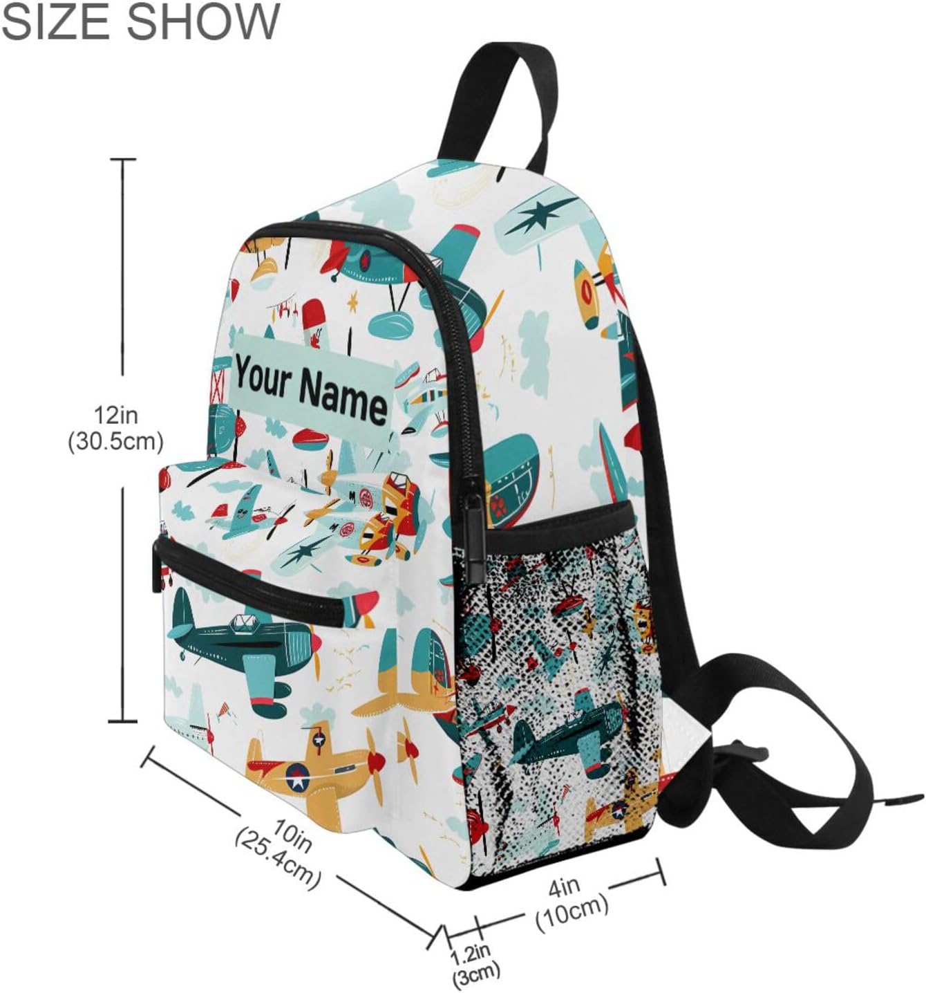 Custom Cartoon Airplane Boys Kids Backpack for Girls Boys, Aircraft Print Toddler Casual Daypack Backpacks, Personalized with Kid's Name Preschool School Bag, Children Travel Bookbag with Chest Strap