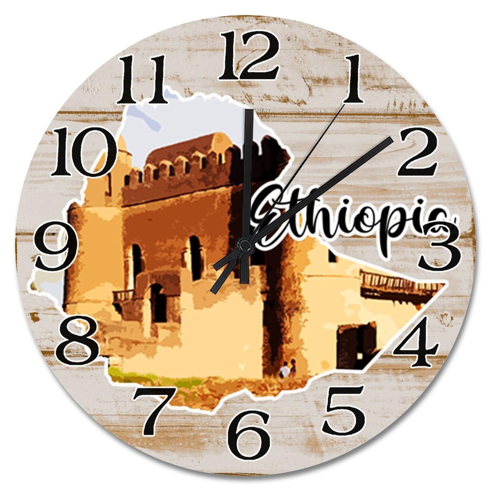 Horloge murale Éthiopie de 38 cm silencieuse à piles pour décoration salon