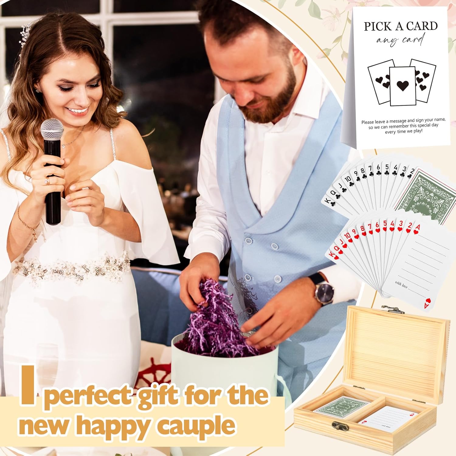 AceOrbit 57 Pack Wedding Guest Book Playing Cards Set with Storage Box Signing Book Guest Card Deck Wedding Guestbook Alternative for Young Couple Vegas Weddings Bridal Shower Party Games(Stylish)