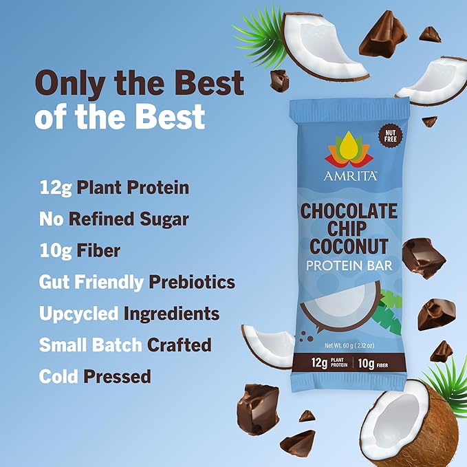 Amrita Nut Free Chocolate Chip Coconut Vegan Protein Bars 12 Count miniatura 4