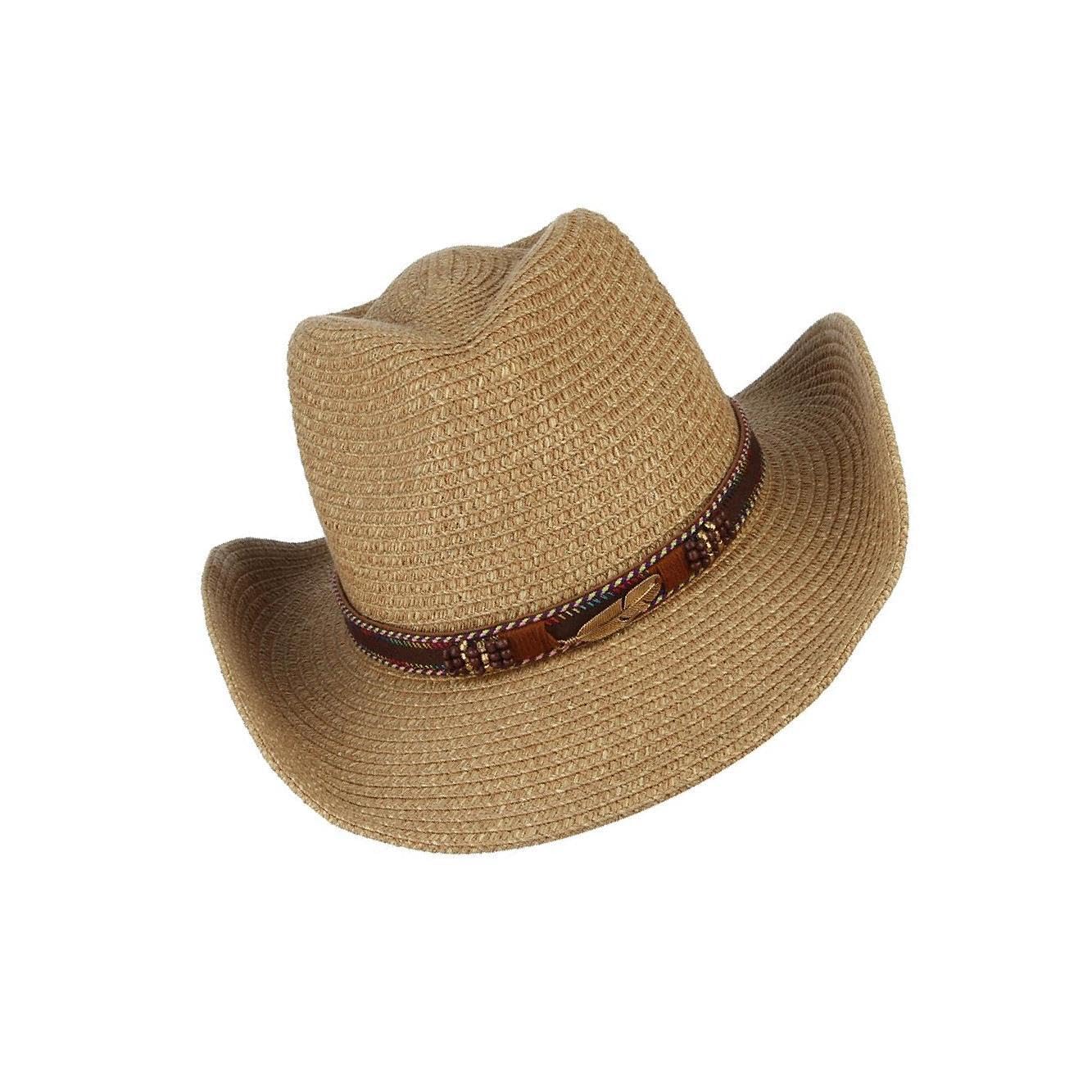 WUUISDNX Sombrero de vaquero de paja de estilo occidental unisex de moda Sombrero de verano de ala ancha