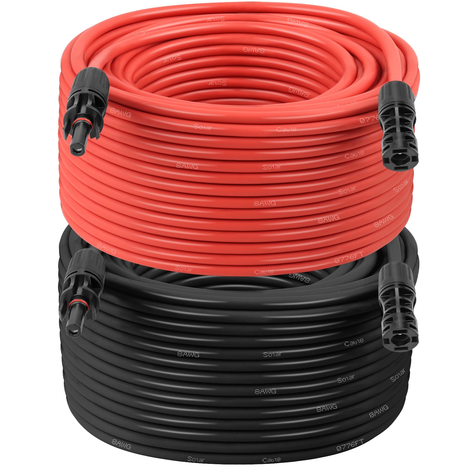 XRDS -RF Solar Extension Cable 8AWG 200FT 2-Pack (Red + Black), PV Wire with Male/Female Solar Connectors, Weatherproof Solar Panel Wire for RV, Boat, Inverter, Off-Grid Systems