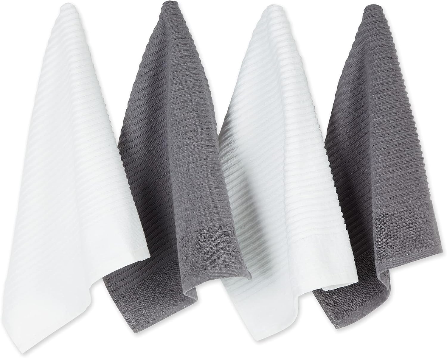 J&M Home Fashions, Cotton Ribbed Terry Dish Towels, Ultra Absorbent, Set of 4. 16x26, Gray/White
