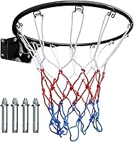 LSKSSNG 18" Double Spring Basketball Rim Replacement - Wall-Mounted Hoop with Durable Net, Indoor/Outdoor Use