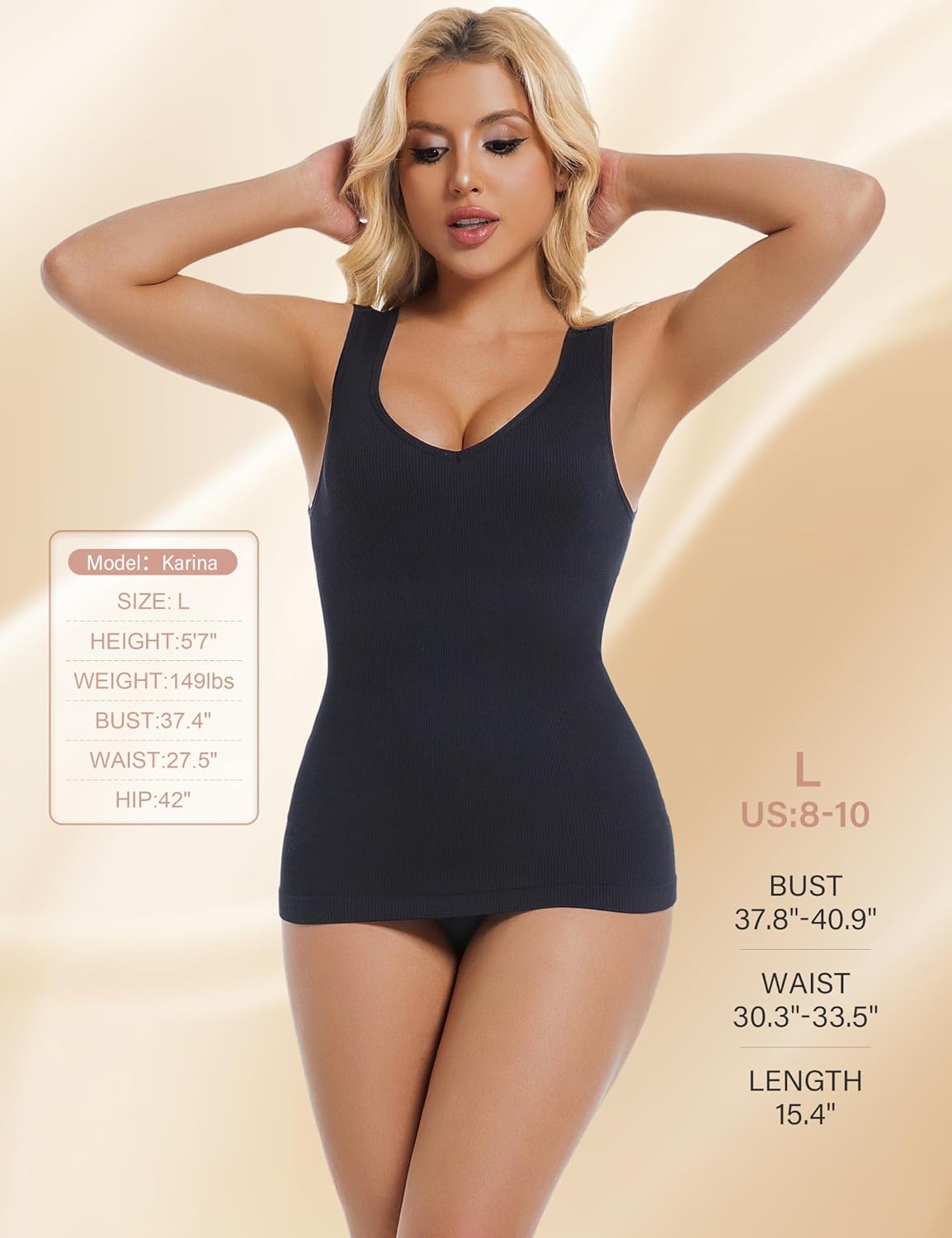 Compression Tank Tops for Women V Neck Camisole Tops Shapewear Seamless Tummy Waist Control Slimming Bodysuit