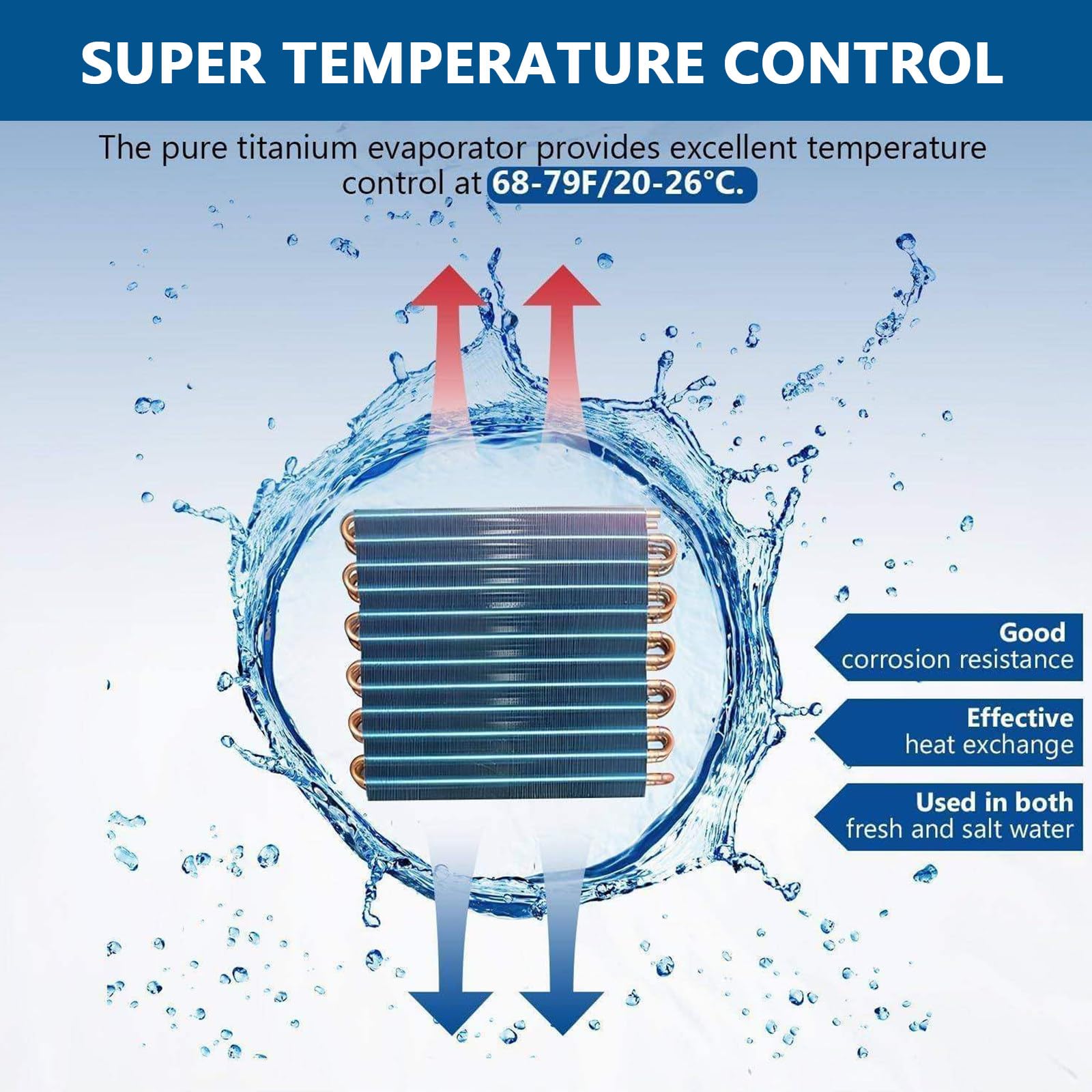Refroidisseur d'eau plongeant froid pour hydroponie, solution de refroidissement réglable efficace pour aquariums et poissons, capacité de 500 L