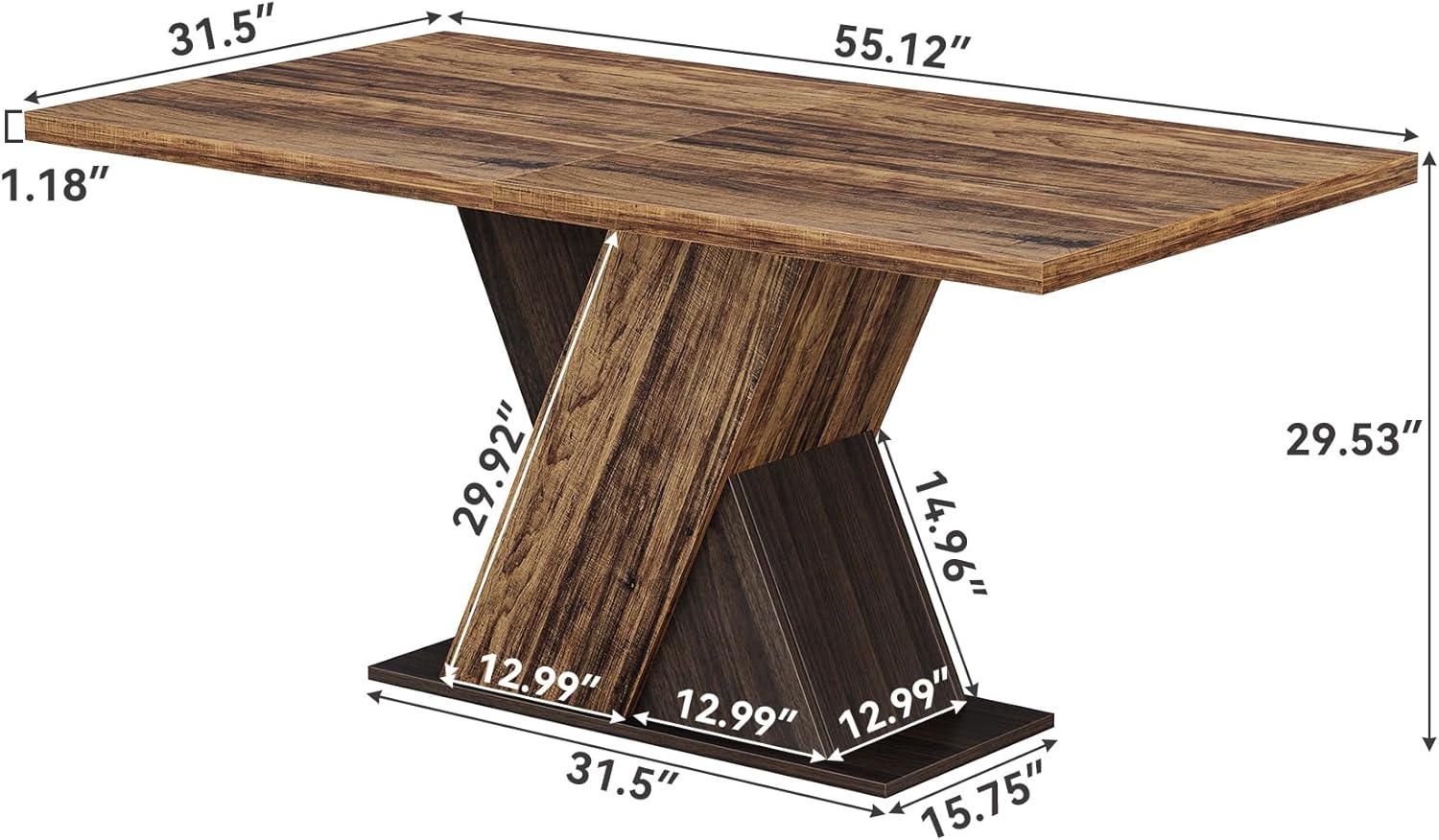 LITTLE TREE 55-Inch Dining Table for 6, Wooden Rectangle Kitchen Table, Large Dining Room Tables, Industrial Dinner Table with Heavy Duty Pedestal, Rustic Brown