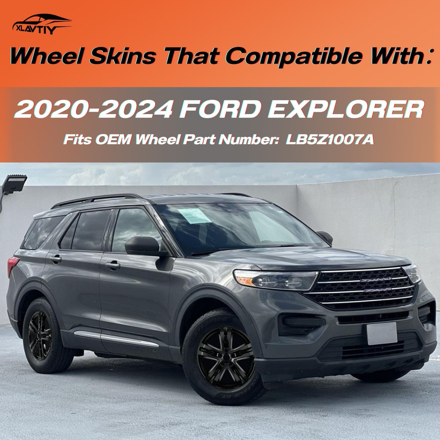 18 Inch Wheel Skins Compatible with 2020-2024 Ford Explorer XLT Factory Alloy Wheels, Glossy Black Color, Easy Snap-On Wheel Covers, Durable ABS Replacement Hubcaps Set of 4