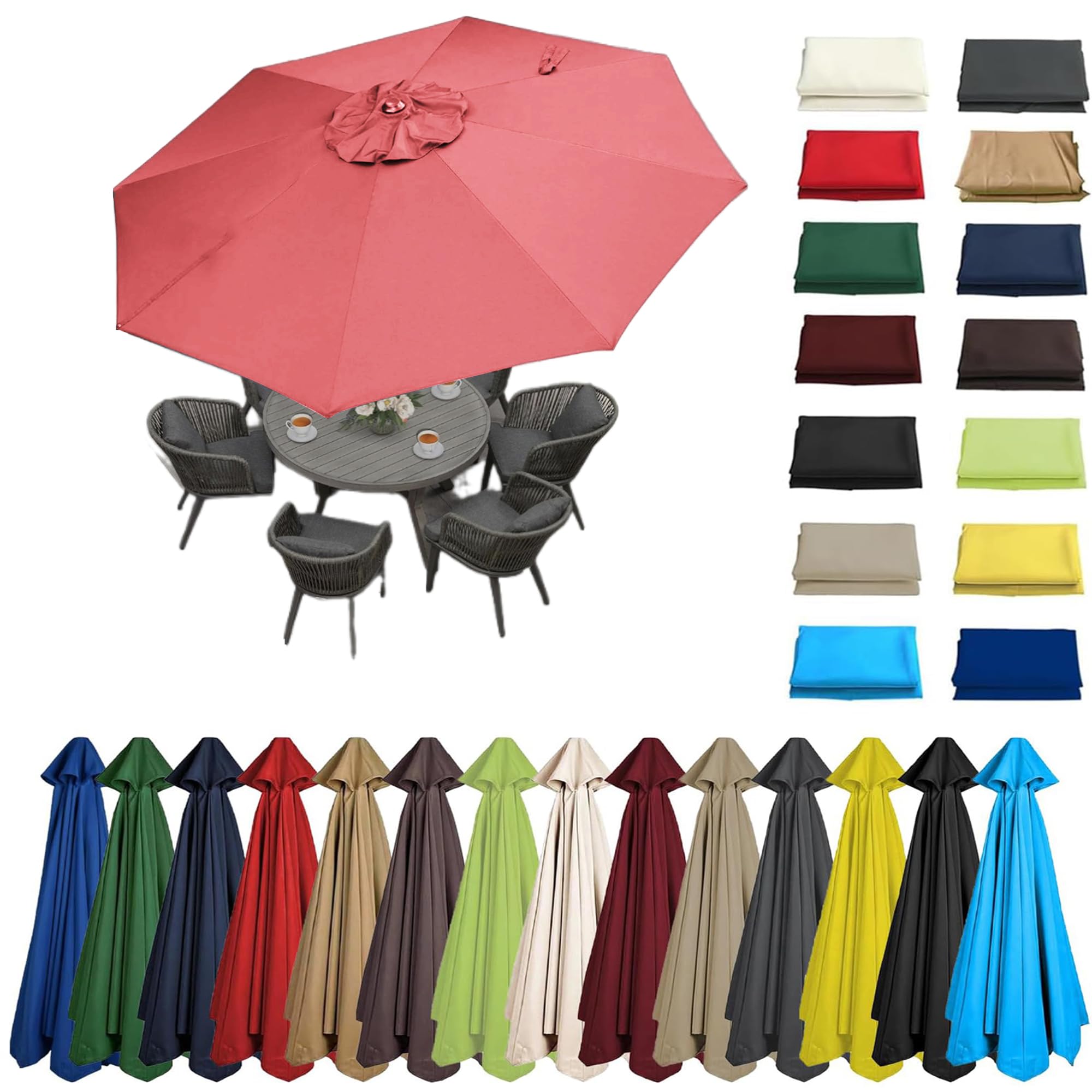2m-3.5m 6/8 Arms Replacement Parasol Canopy, Umbrella Replacement Fabric, Garden Umbrella Covers Waterproof, Replacement Parasol Fabric Standby Cover, Outdoor Patio Umbrella Replacement Canopy