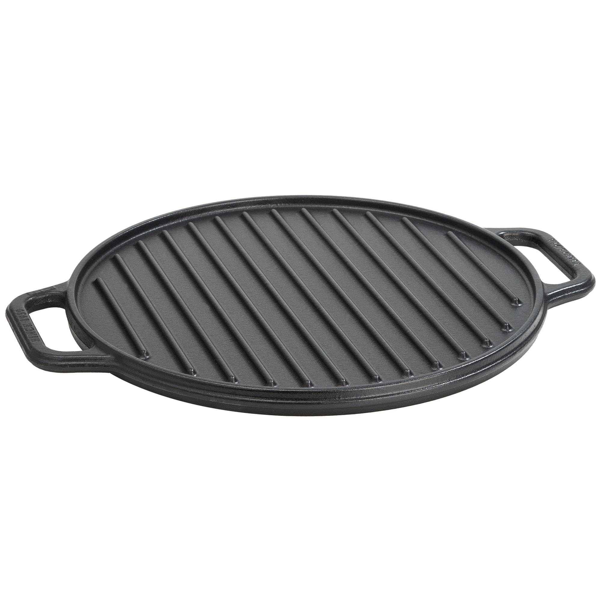 VICTORIA Grillplatte Emailliertes Gusseisen Grillpfanne 32cm Rund, Doppelseitig Verwendbar, für Feuer, Grill, Ofen, Vitrokeramik, Gas, Ohne Schadstoffe und PTFE