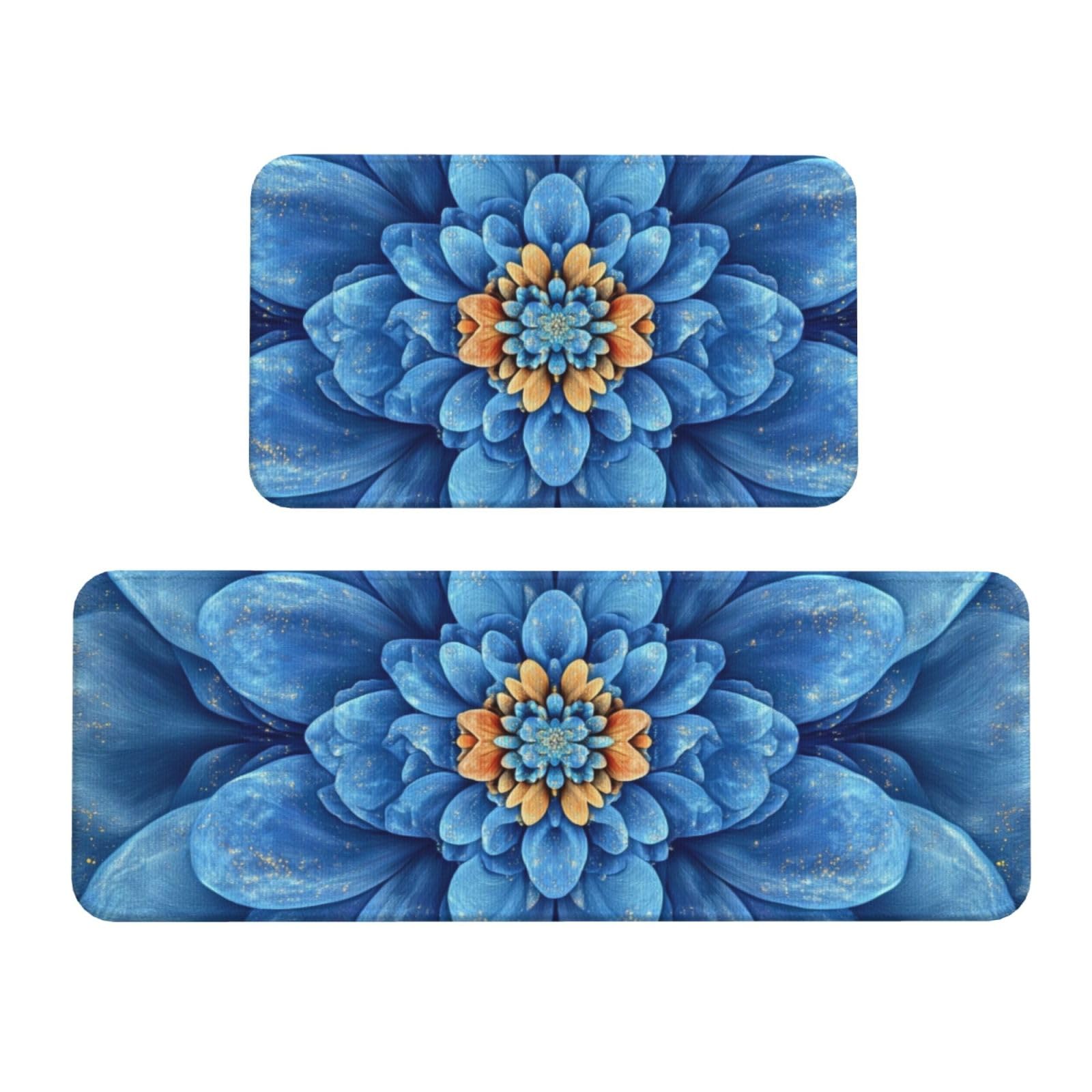 Tapetes de cocina acolchados para una pisada cómoda en el hogar, diseño floral azul