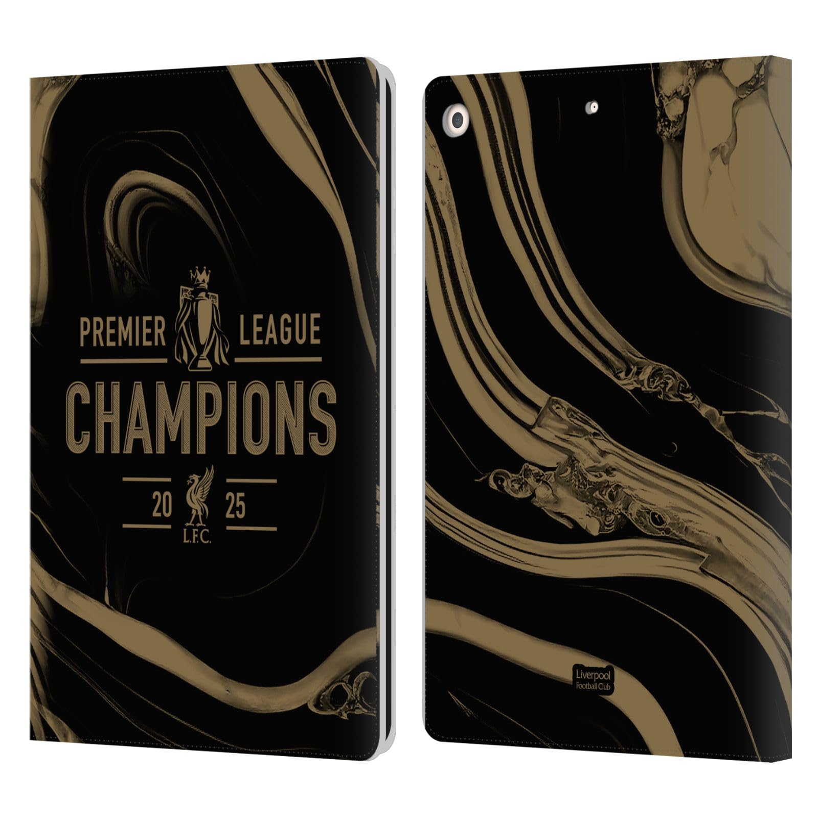 Head Case Designs Officially Licensed Liverpool Football Club Black Marble 2025 Premier League Champions Leather Wallet Case Compatible with Apple iPad 10.2 2019/2020/2021