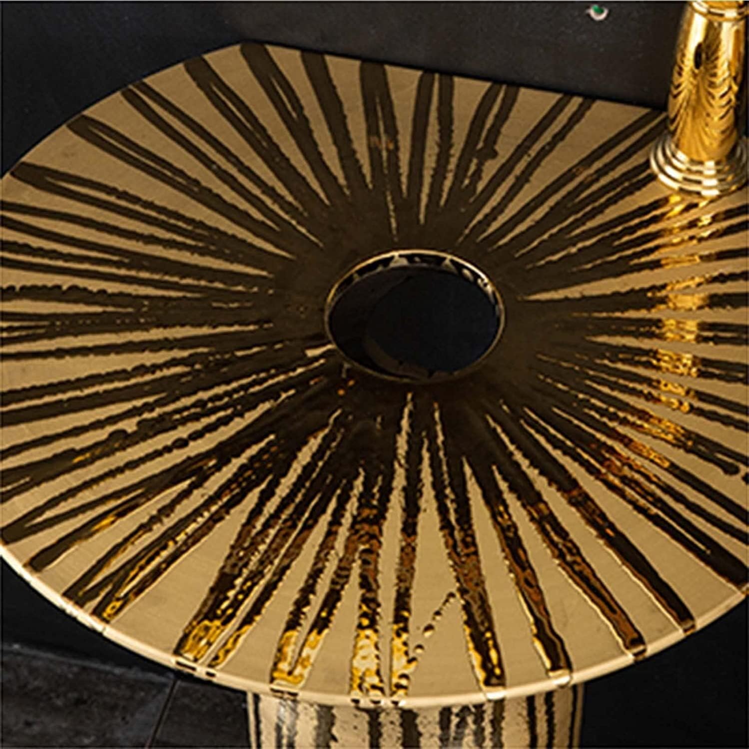 Freestanding Pedestal Sink Hotel Art Basin, Modern Ceramic Bathroom Basin Sink, Gold Cylindrical Hand Wash