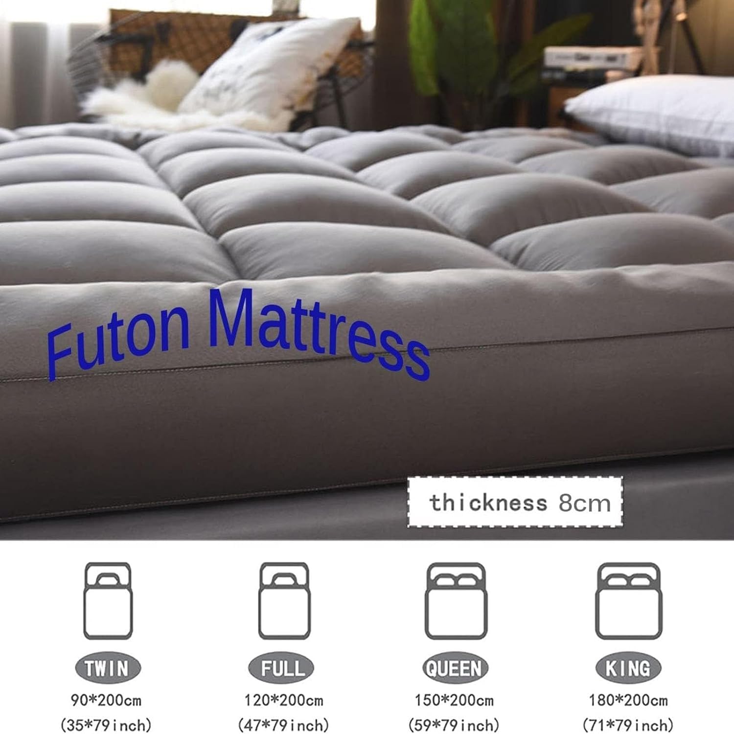 Verdickte Boden-Futon-Matratze, Japanische Tatami-Matratze, Faltbares Schlafkissen, Studentenwohnheim-Matratze, Tragbare Camping-Matratze, Einzel-Doppelmatratze (Color : B, Size : 180x200cm)