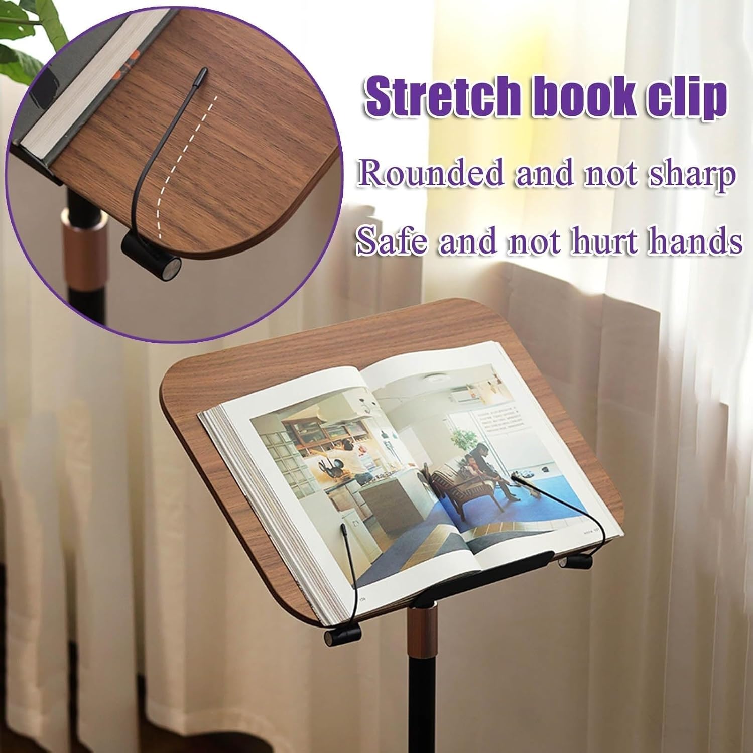 Wooden Music Sheet Stand, 40 * 30cm Music Book Stand, Guitar/Violin/Ukulele Music Stand, Station for Conductors, Height Adjustable 64-122cm, Reading Rack, Wood Color