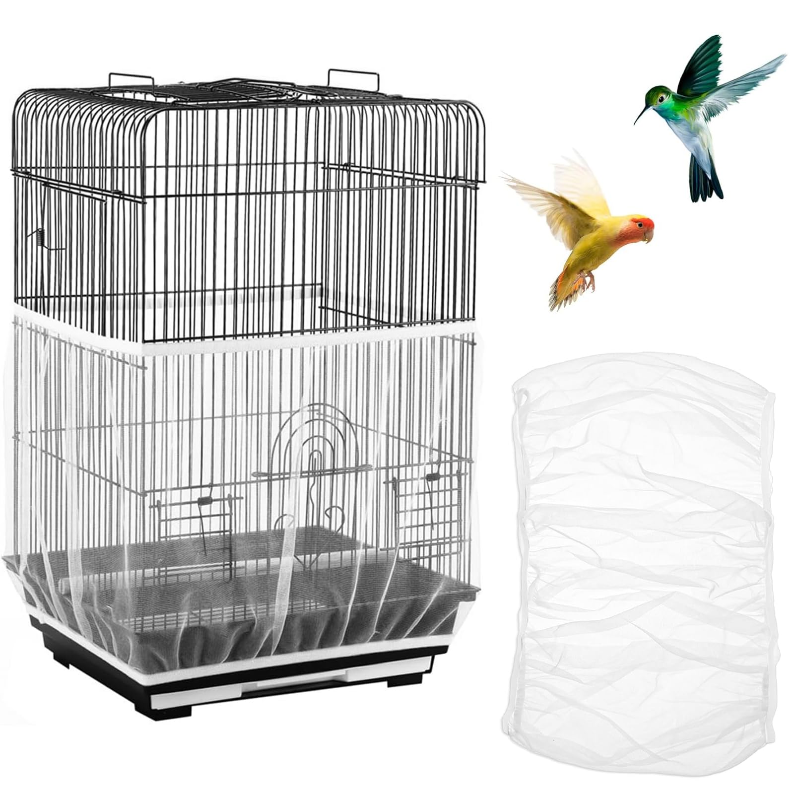 2 Pezzi Rete gabbia per uccelli, Cattura Semi in Nylon per Gabbia Pappagalli, Adatta a Gabbie con Circonferenza 140-170CM