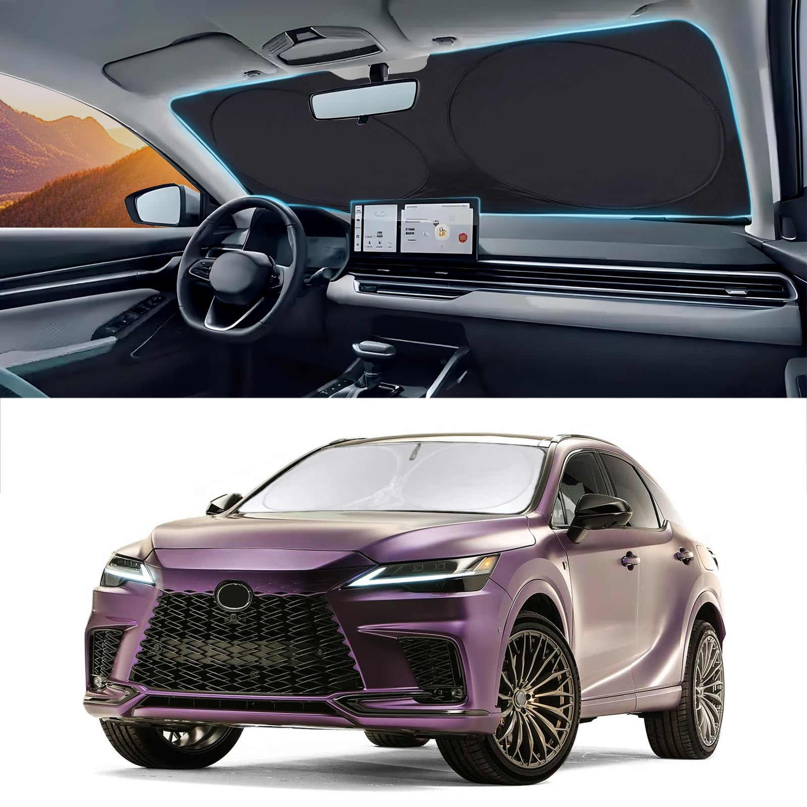 INSAUTO for RX 2025 Windshield Sun Shade Sunshade Custom-fit for Lexus RX SUV 2016-2022 2023 2024 Windshield Cover Front Window 4-Layers Sun Visor Foldable Blocks UV Rays Shield Keep Your Car Cooler